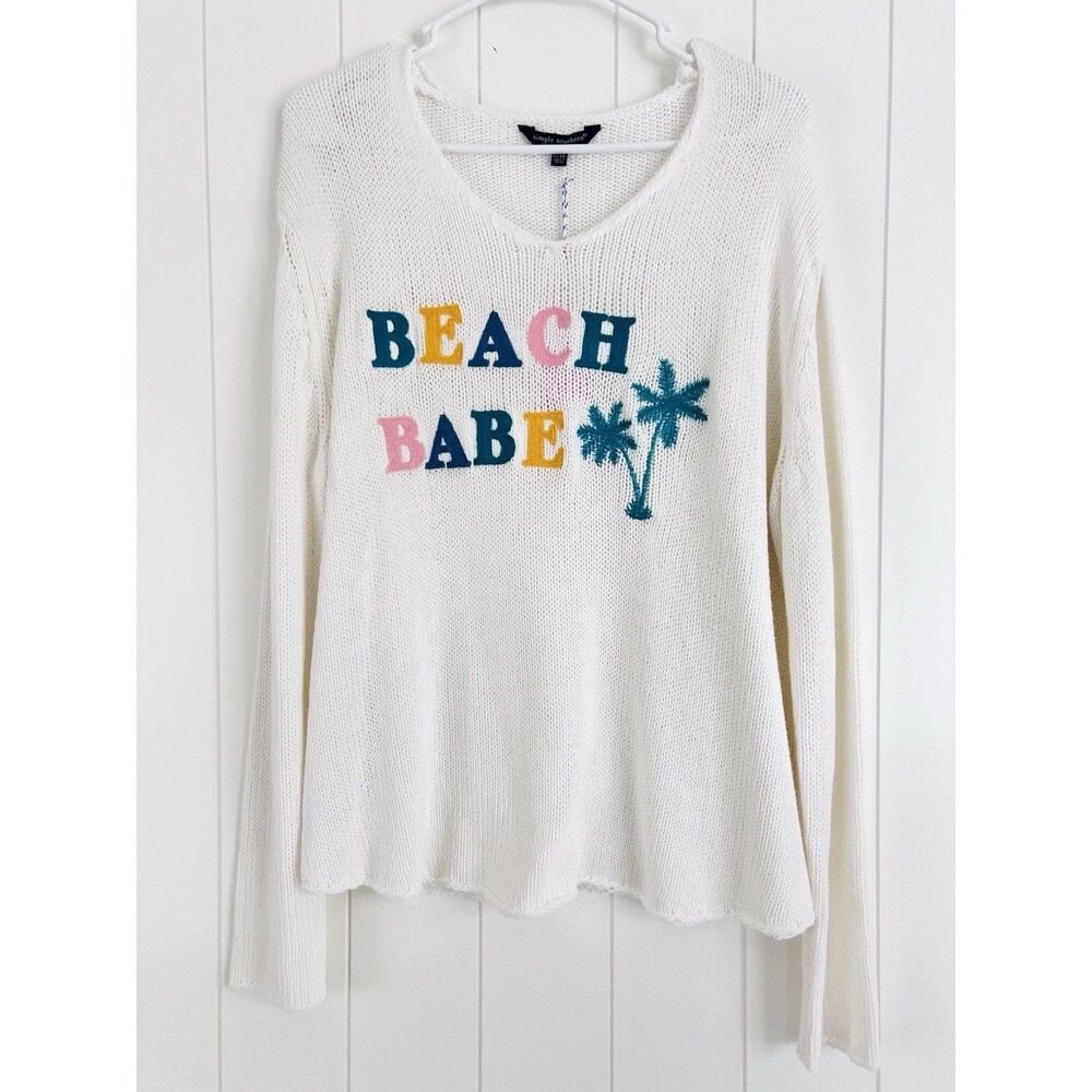 *New* Simply Southern "Beach Babe" Ivory Long Sleeve Lightweight Knit Tee L/XL